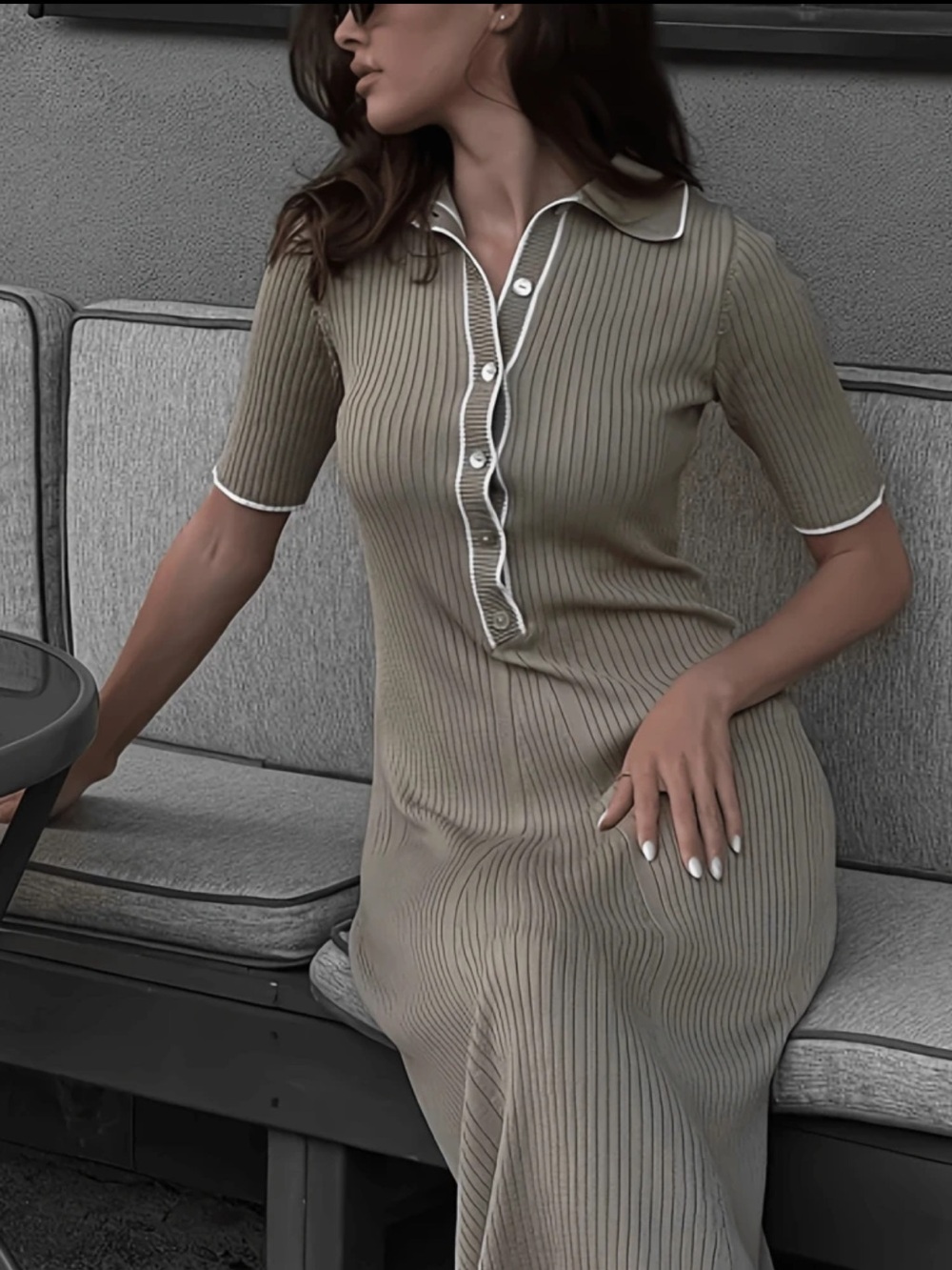 Dark taupe Ribbed Polo Dress